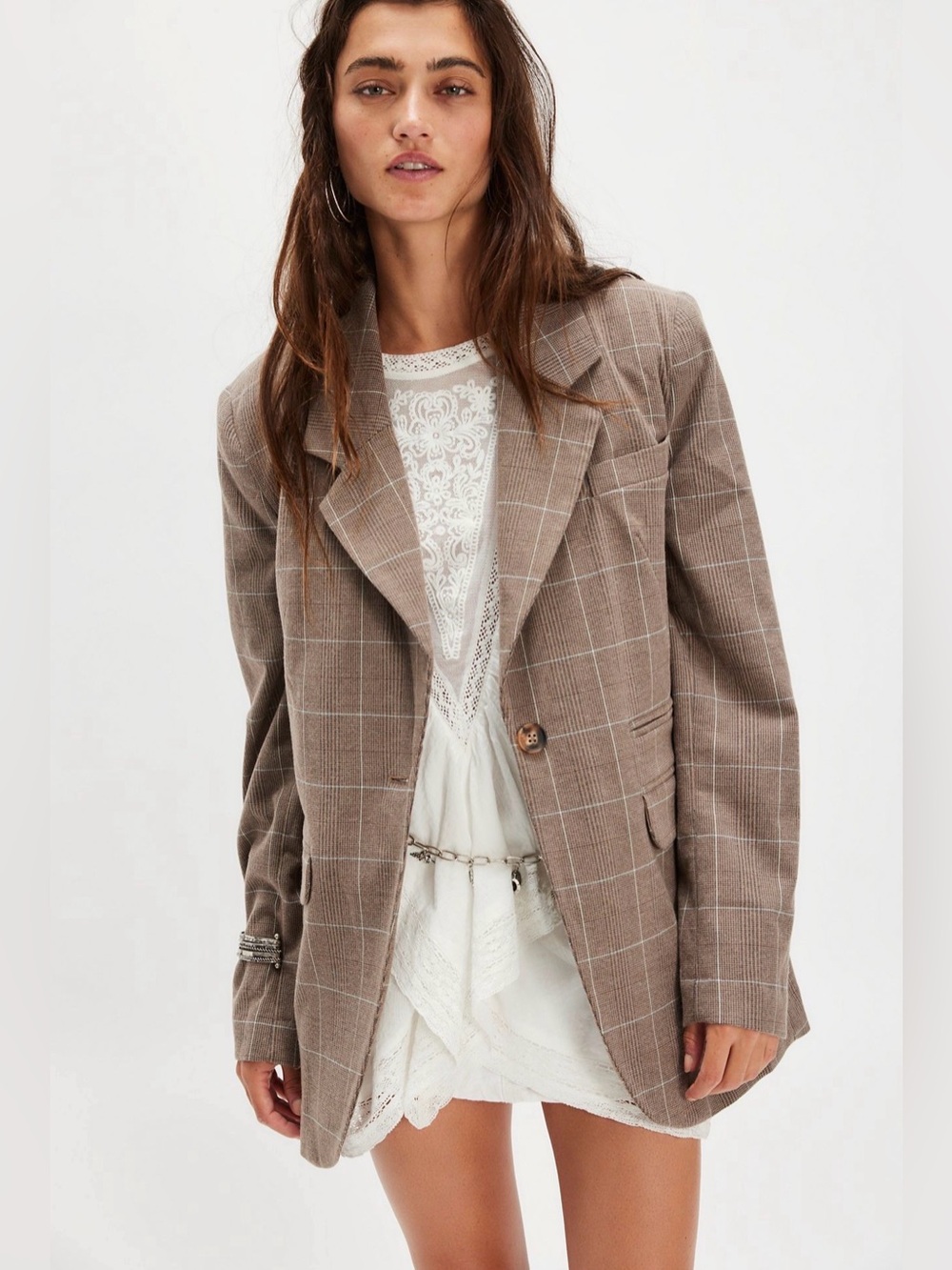 FREE PEOPLE, WE THE FREE Paper Cut Pinstripe Blazer in Chocolate Combo
